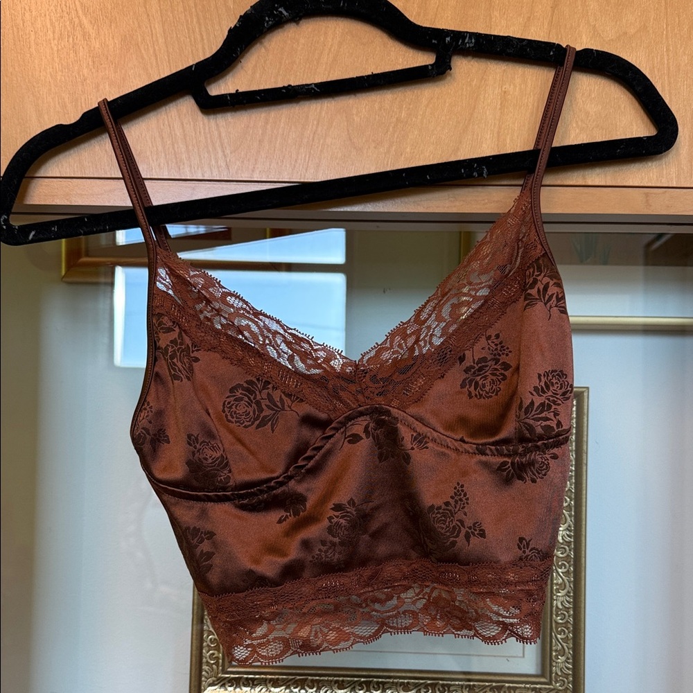 Motel Rocks Floral Lace Bralette in Rich Brown